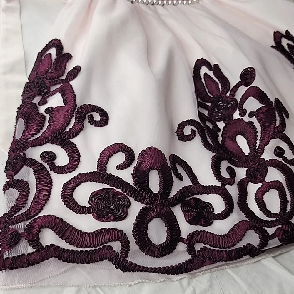 American Princess Pink Tulle Girls Dress Size 6 Burgundy Details‎ Pearl Waist